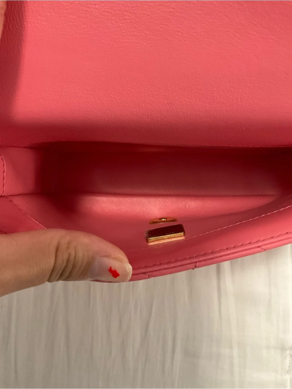 22P Pink Enamel Lambskin Quilted Pending CC Small Square Flap Aged Gold Hardware